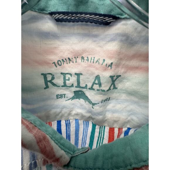 Tommy Bahama Relax Shirt Men's XL Linen Long Sleeve Red Blue Green Striped - Picture 2 of 4